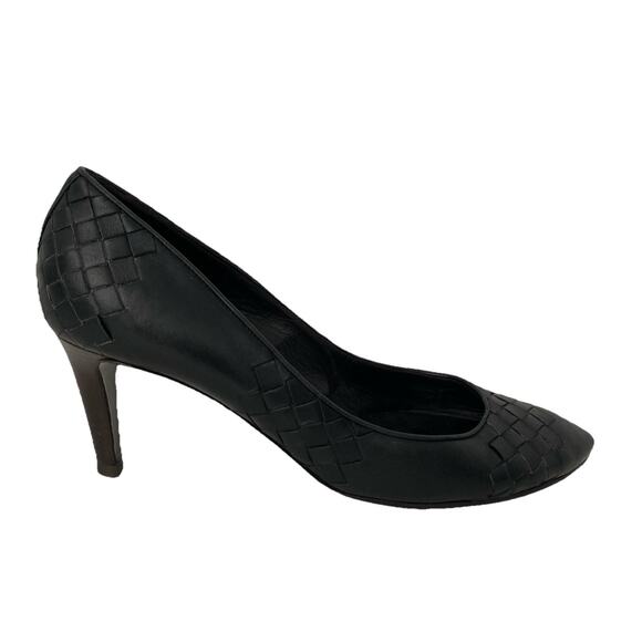 Bottega Veneta Pump Black Intrecciato Leather Pointed Toe Woven Slim Heel 37.5 - Picture 1 of 11